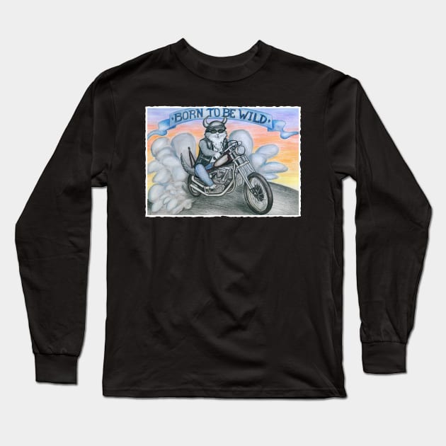 Biker cat Long Sleeve T-Shirt by Erena Samohai